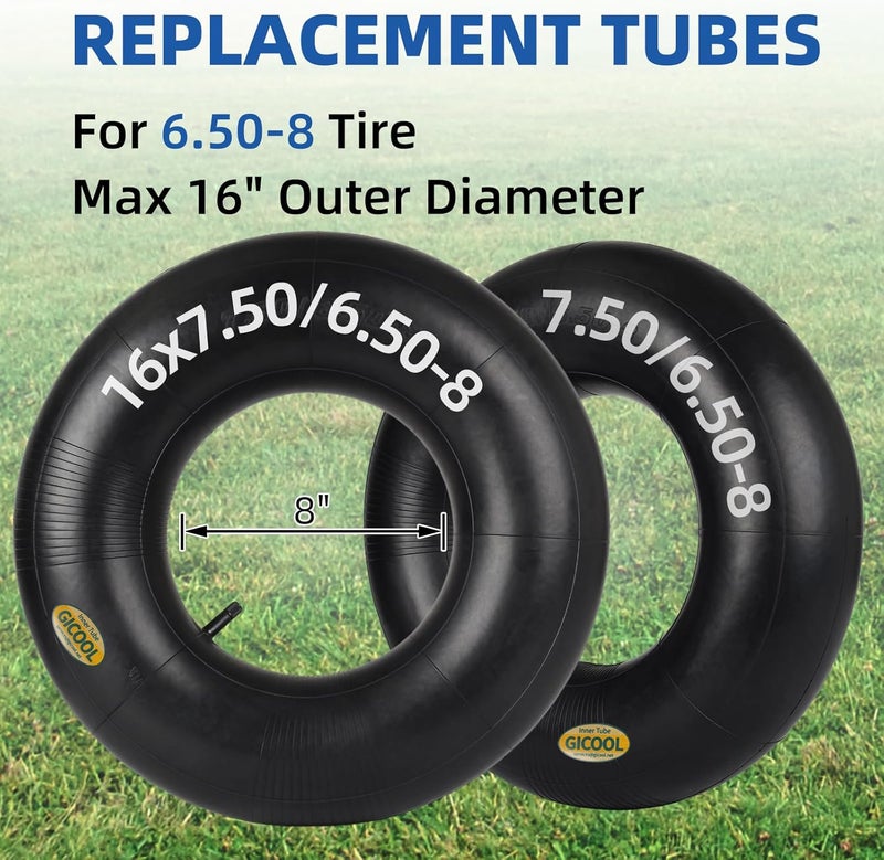 GICOOL 16x6.50-8, 16x7.50-8 Inner Tube, 2 Pack with TR-13 Valve Stem, Heavy Duty, for Mower Tractor Golf Cart Garden Trailer and More - Image 2